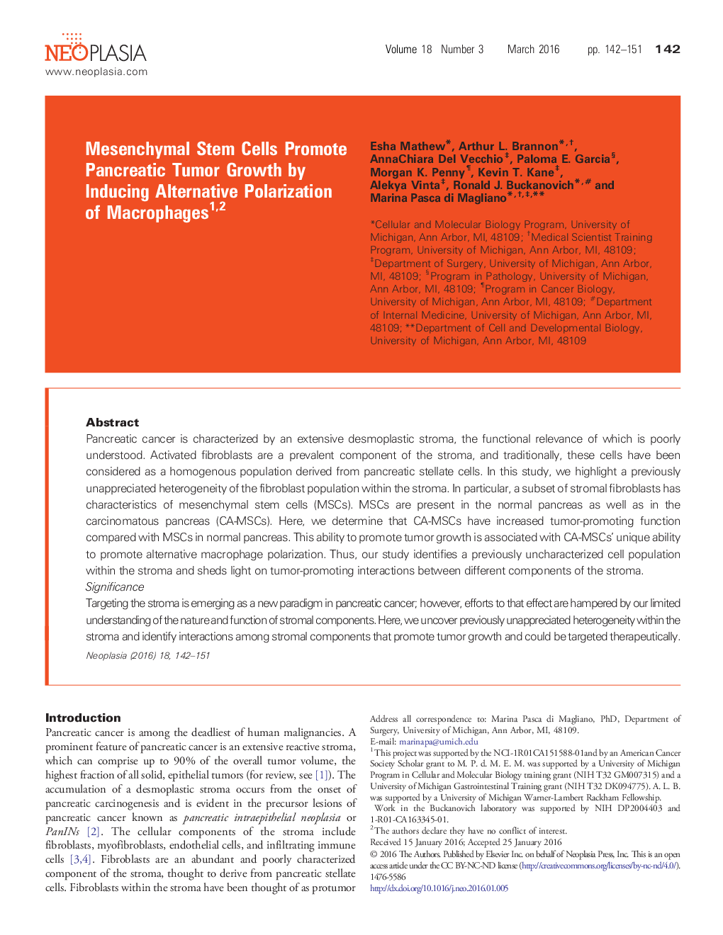 Mesenchymal Stem Cells Promote Pancreatic Tumor Growth by Inducing Alternative Polarization of Macrophages
