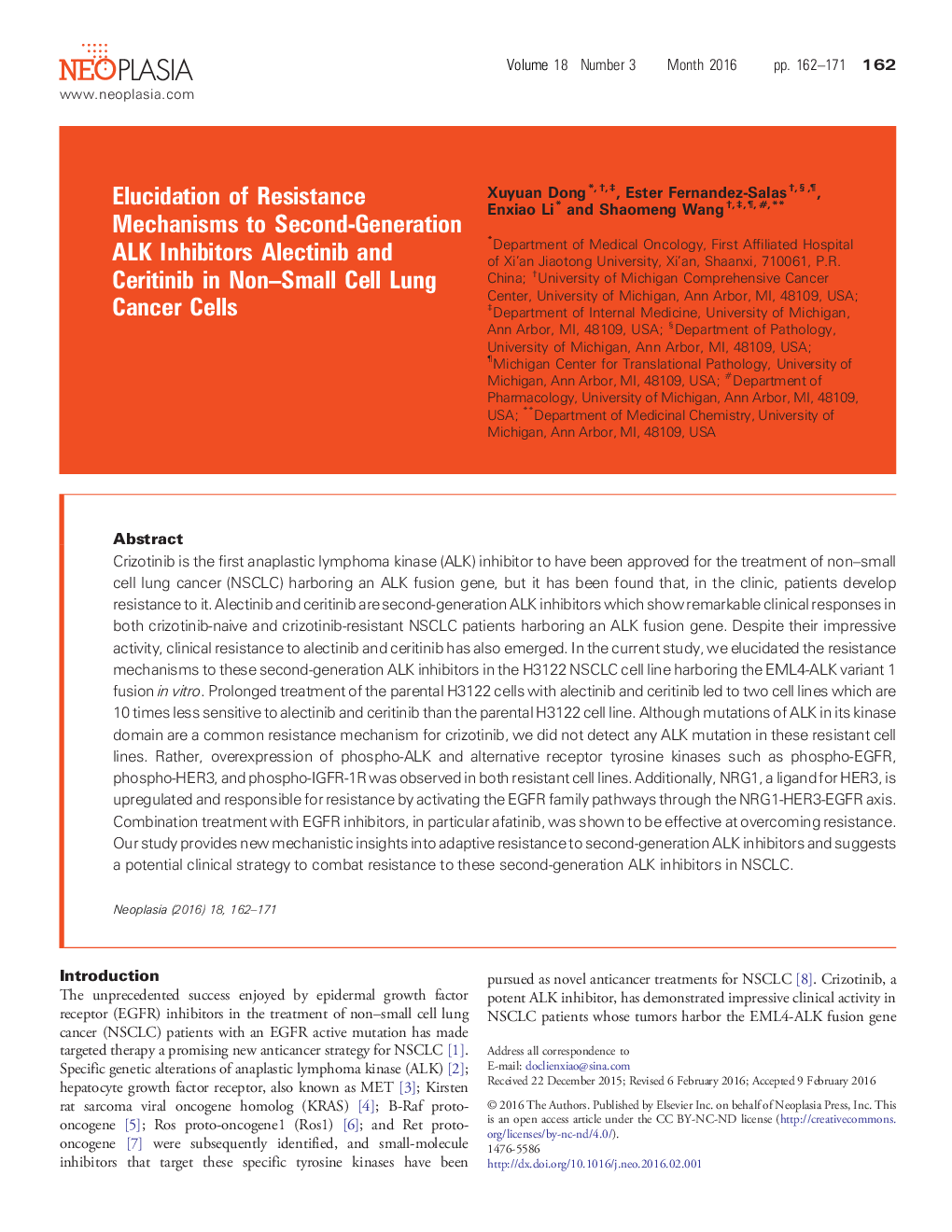 Elucidation of Resistance Mechanisms to Second-Generation ALK Inhibitors Alectinib and Ceritinib in Non–Small Cell Lung Cancer Cells