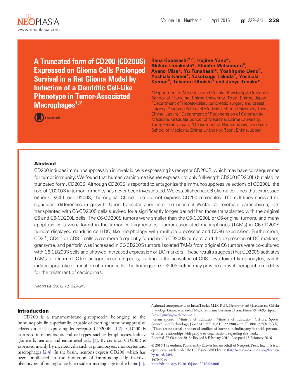 A Truncated form of CD200 (CD200S) Expressed on Glioma Cells Prolonged Survival in a Rat Glioma Model by Induction of a Dendritic Cell-Like Phenotype in Tumor-Associated Macrophages 12