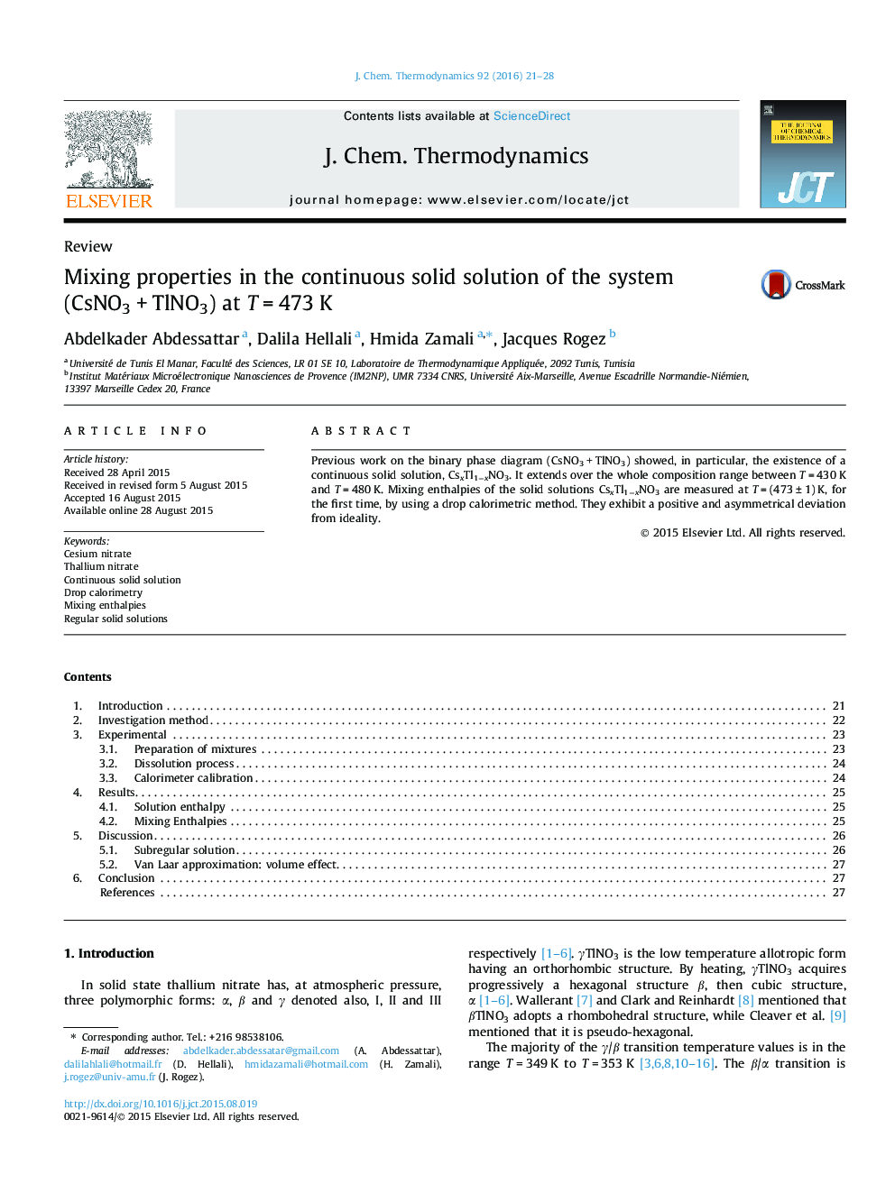مخلوط کردن خواص در محلول جامد مداوم سیستم (CsNO3 + TlNO3) در T = 473 K