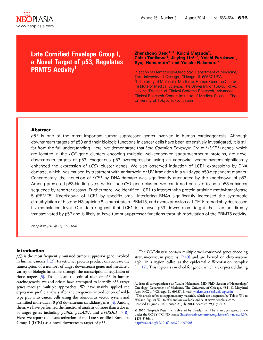 Late Cornified Envelope Group I, a Novel Target of p53, Regulates PRMT5 Activity 1