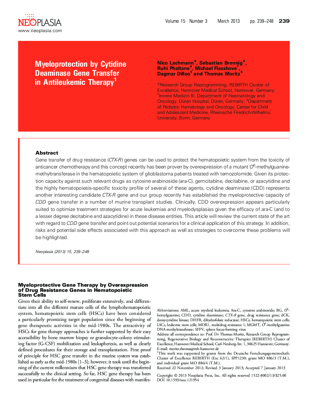 Myeloprotection by Cytidine Deaminase Gene Transfer in Antileukemic Therapy 1