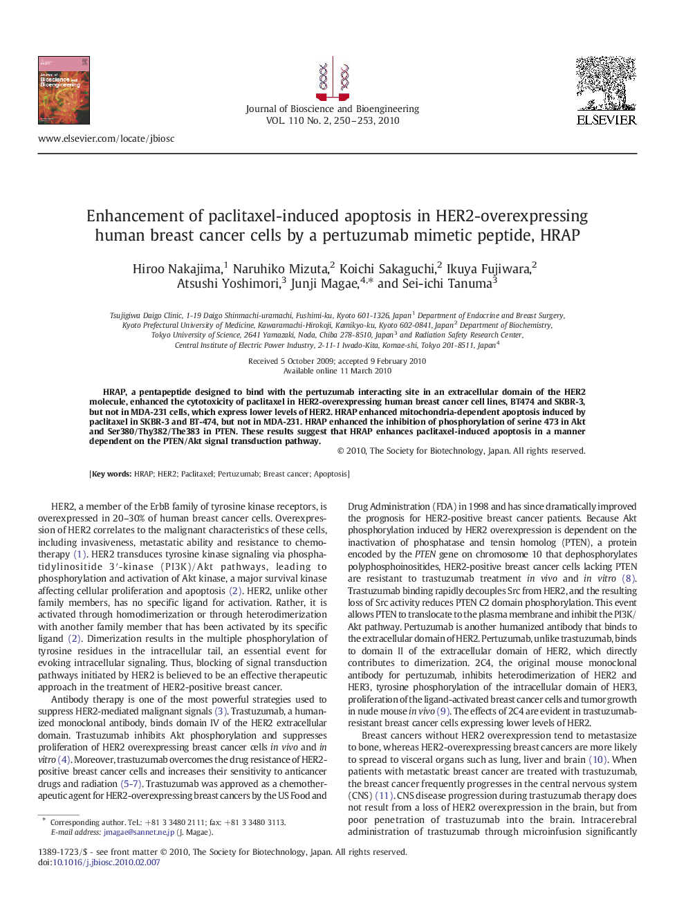 Enhancement of paclitaxel-induced apoptosis in HER2-overexpressing human breast cancer cells by a pertuzumab mimetic peptide, HRAP