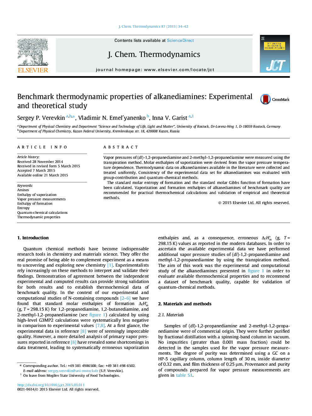 Benchmark thermodynamic properties of alkanediamines: Experimental and theoretical study