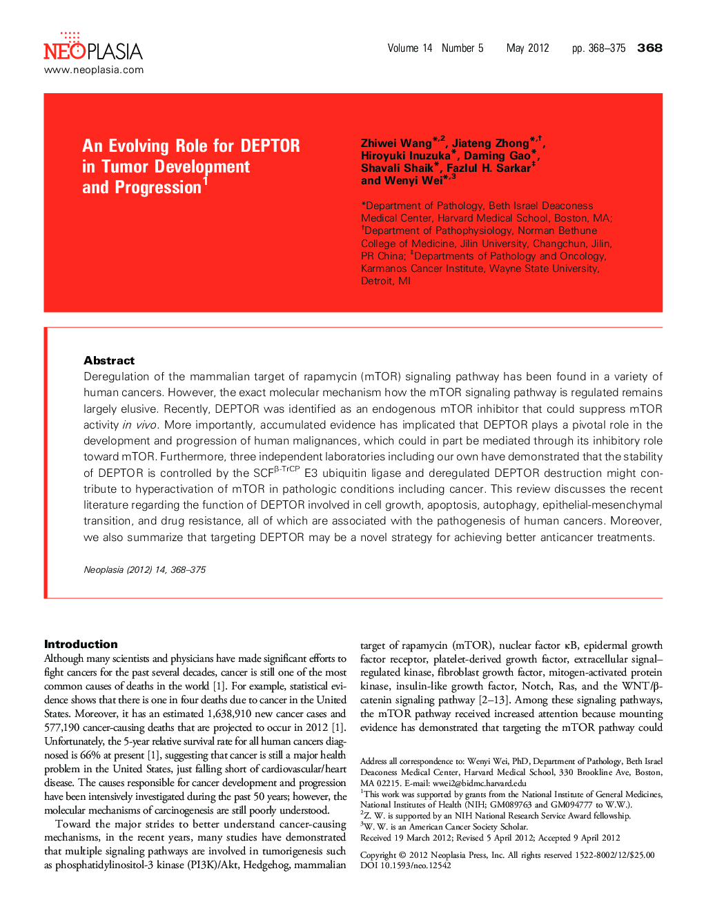 An Evolving Role for DEPTOR in Tumor Development and Progression