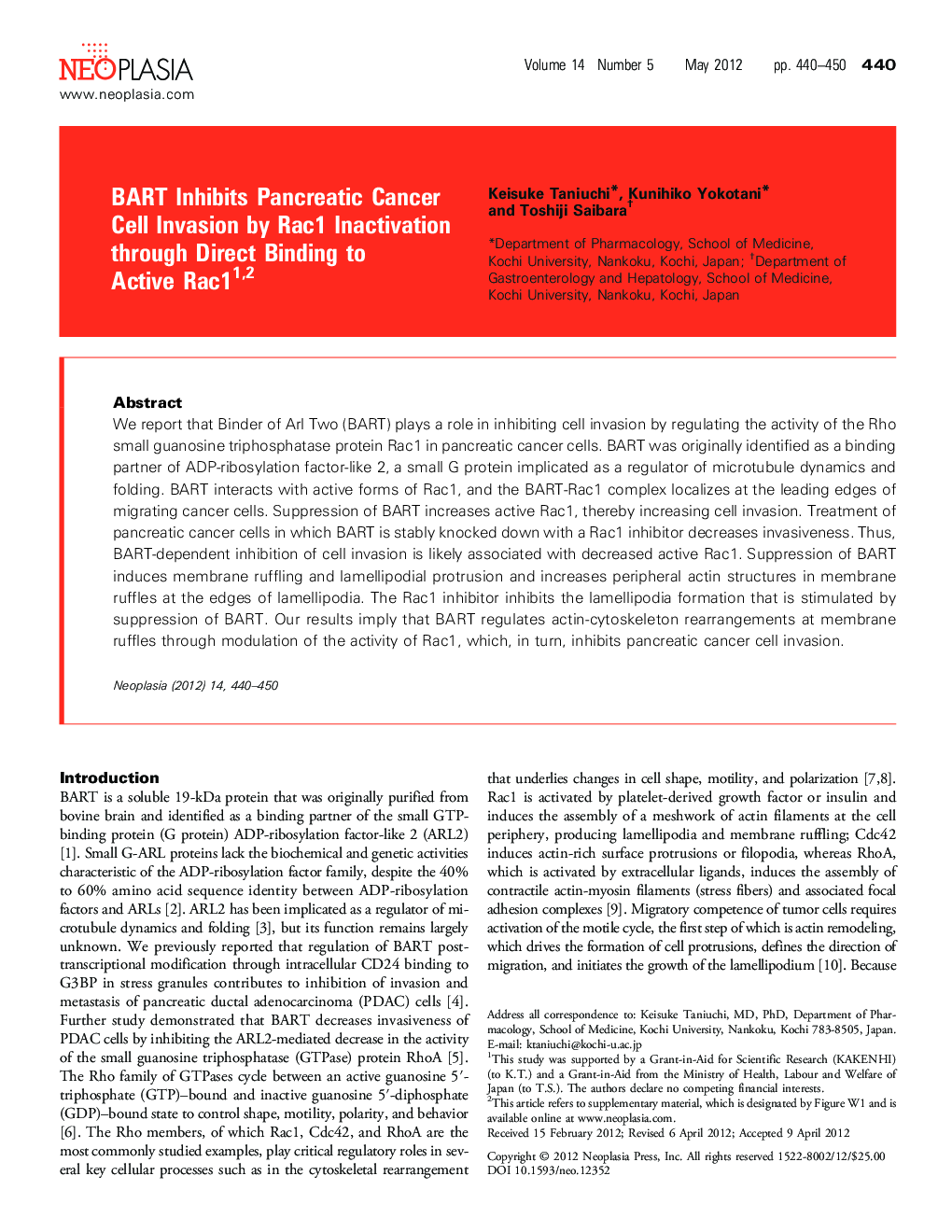 BART Inhibits Pancreatic Cancer Cell Invasion by Rac1 Inactivation through Direct Binding to Active Rac1 12