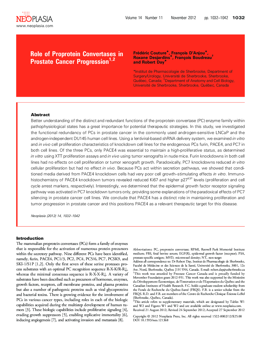 Role of Proprotein Convertases in Prostate Cancer Progression