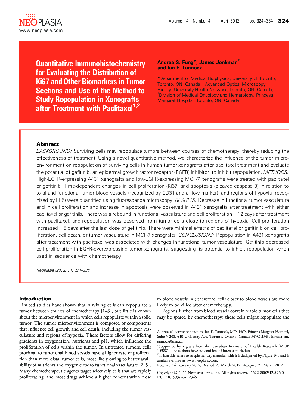 Quantitative Immunohistochemistry for Evaluating the Distribution of Ki67 and Other Biomarkers in Tumor Sections and Use of the Method to Study Repopulation in Xenografts after Treatment with Paclitaxel