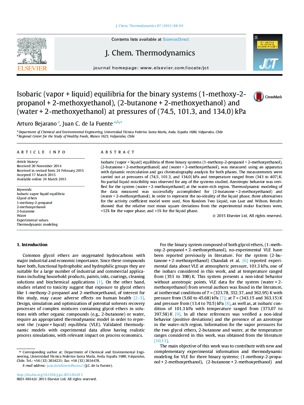 Isobaric (vapor + liquid) equilibria for the binary systems (1-methoxy-2-propanol + 2-methoxyethanol), (2-butanone + 2-methoxyethanol) and (water + 2-methoxyethanol) at pressures of (74.5, 101.3, and 134.0) kPa