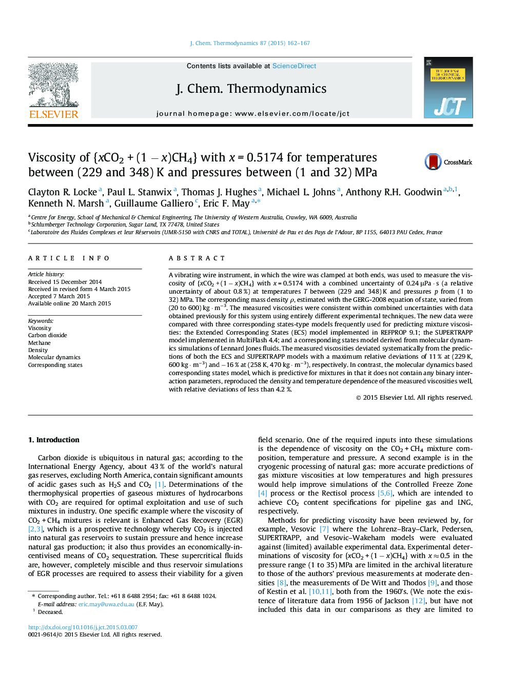 Viscosity of {xCO2 + (1 − x)CH4} with x = 0.5174 for temperatures between (229 and 348) K and pressures between (1 and 32) MPa