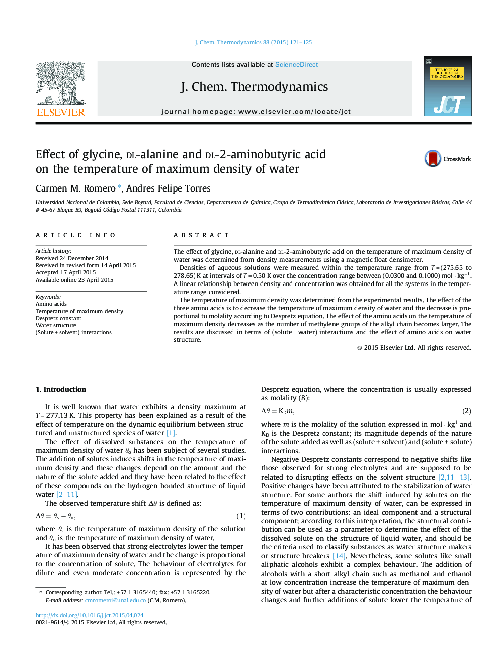 Effect of glycine, dl-alanine and dl-2-aminobutyric acid on the temperature of maximum density of water