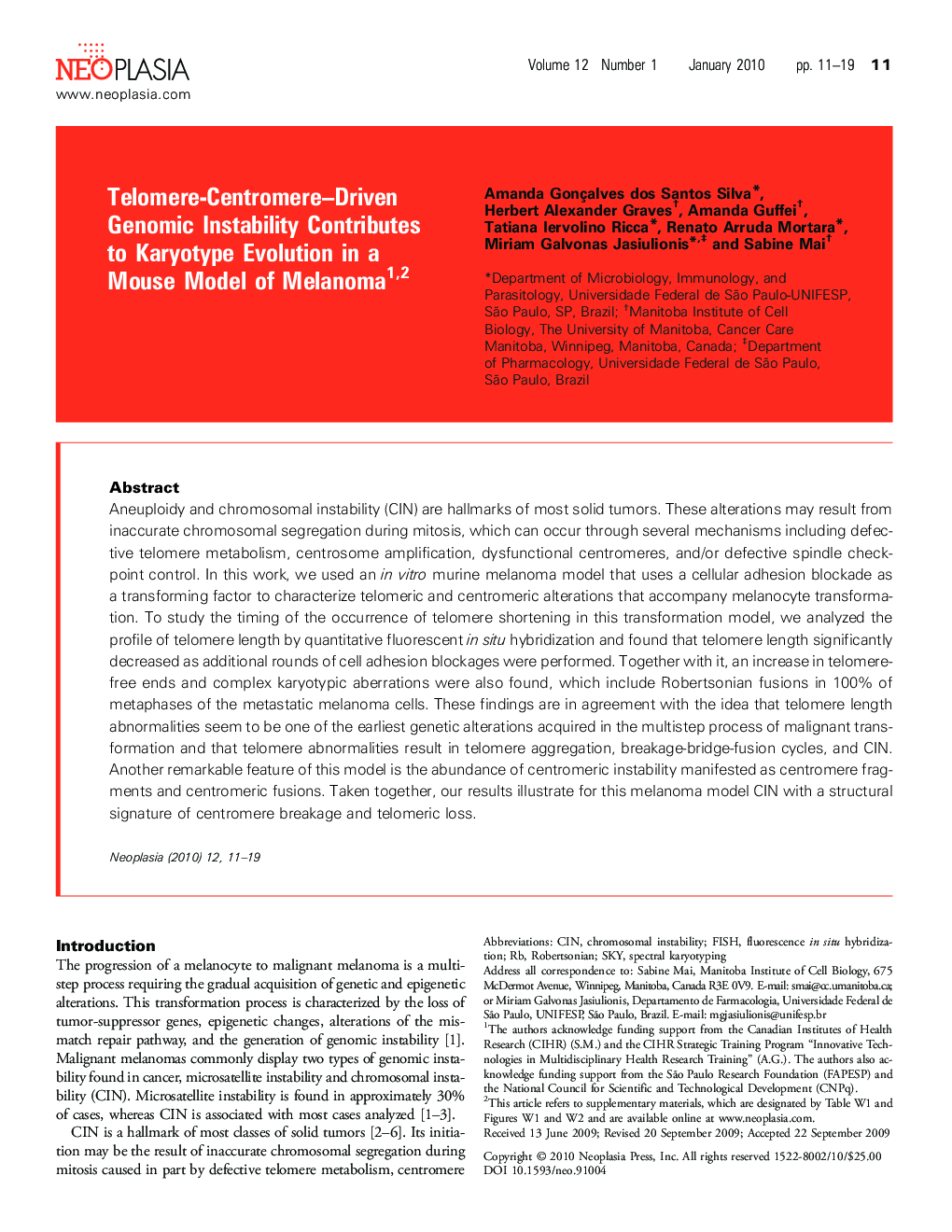 Telomere-Centromere-Driven Genomic Instability Contributes to Karyotype Evolution in a Mouse Model of Melanoma