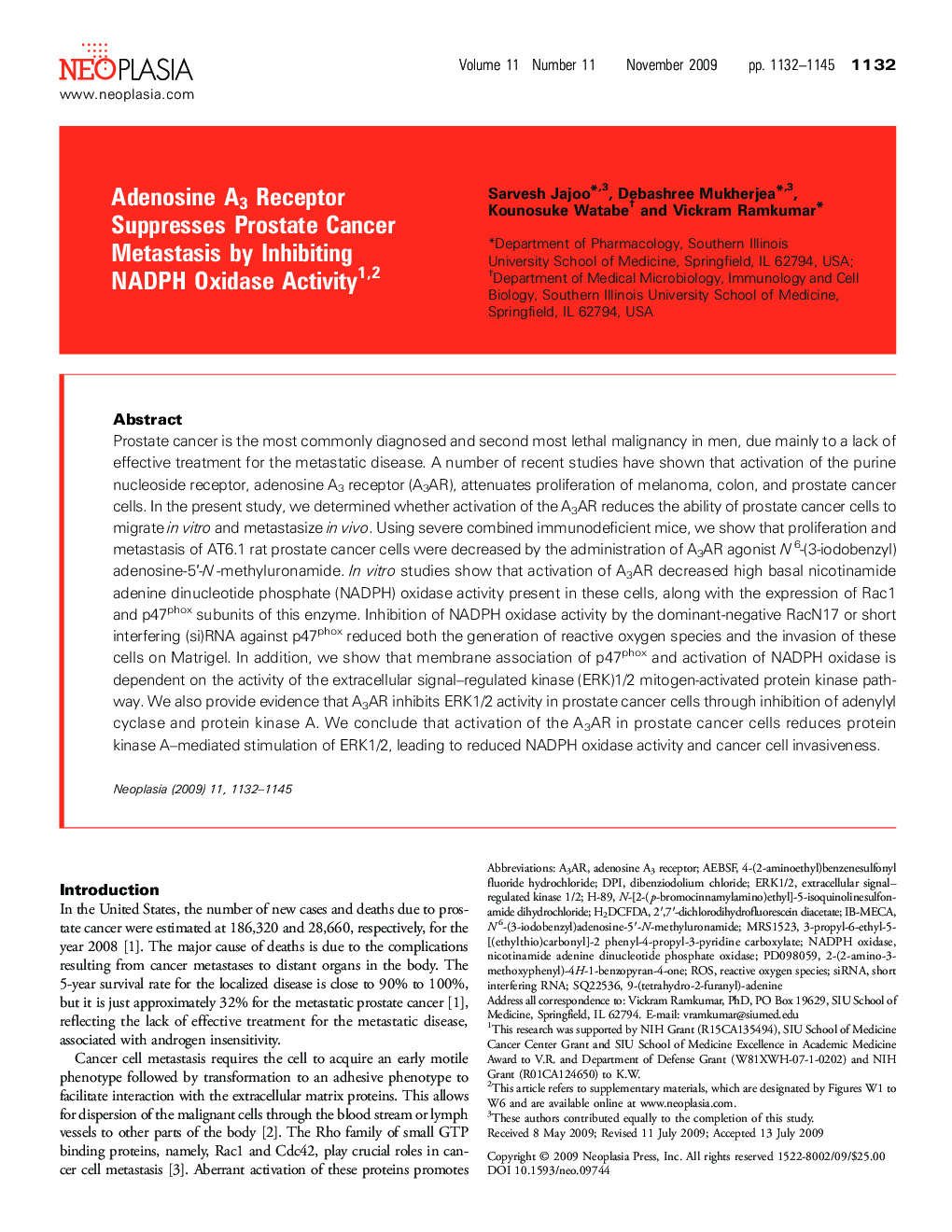 Adenosine A3 Receptor Suppresses Prostate Cancer Metastasis by Inhibiting NADPH Oxidase Activity