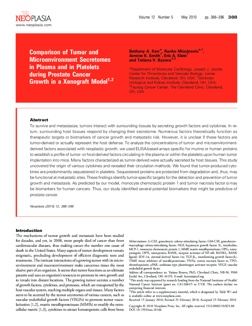 Comparison of Tumor and Microenvironment Secretomes in Plasma and in Platelets during Prostate Cancer Growth in a Xenograft Model