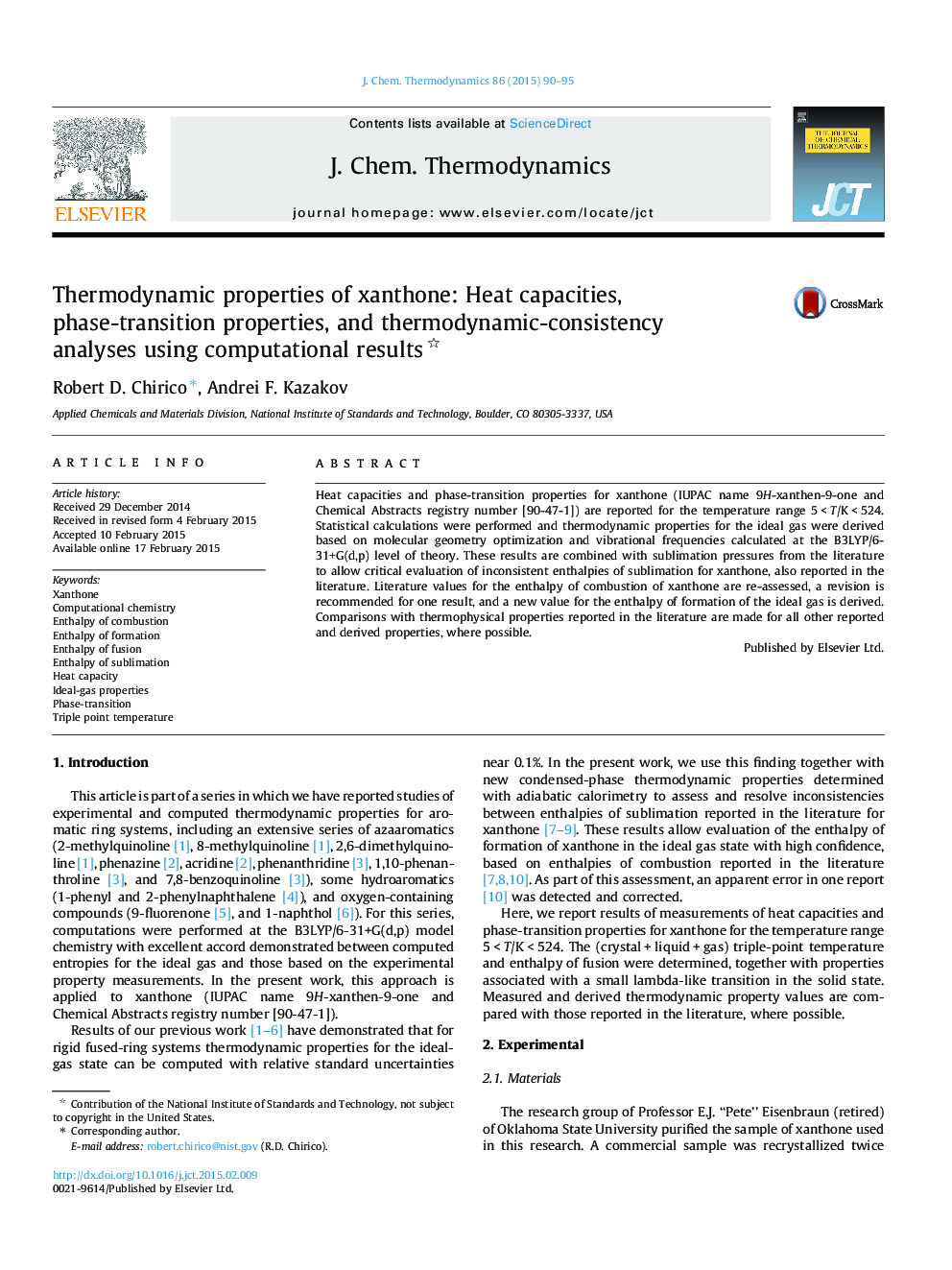 Thermodynamic properties of xanthone: Heat capacities, phase-transition properties, and thermodynamic-consistency analyses using computational results 