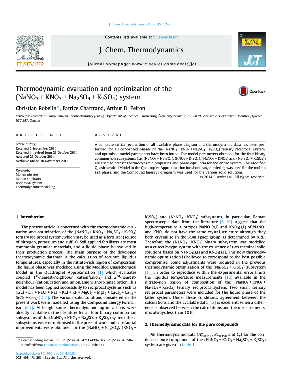 Thermodynamic evaluation and optimization of the (NaNO3 + KNO3 + Na2SO4 + K2SO4) system