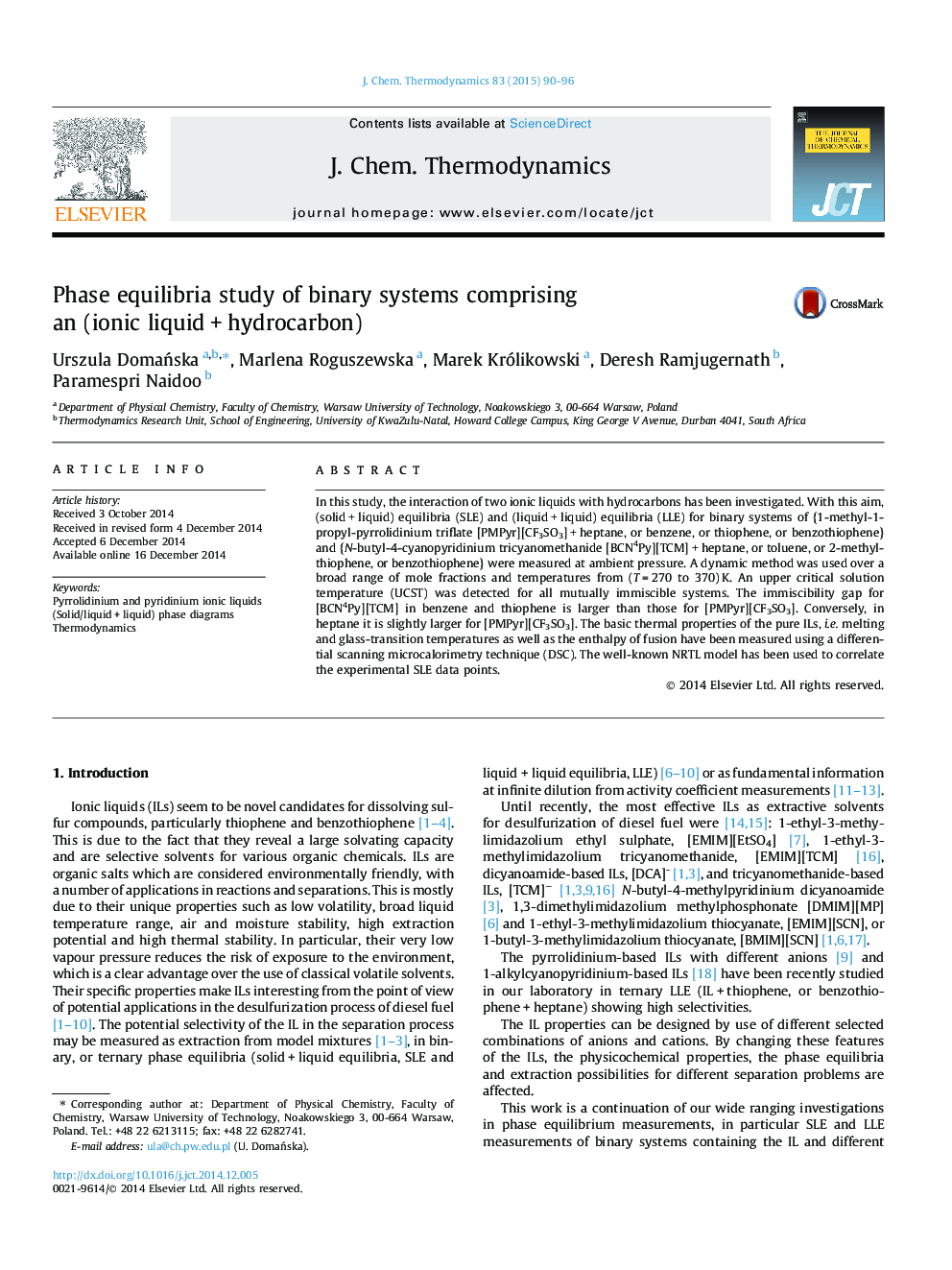 Phase equilibria study of binary systems comprising an (ionic liquid + hydrocarbon)