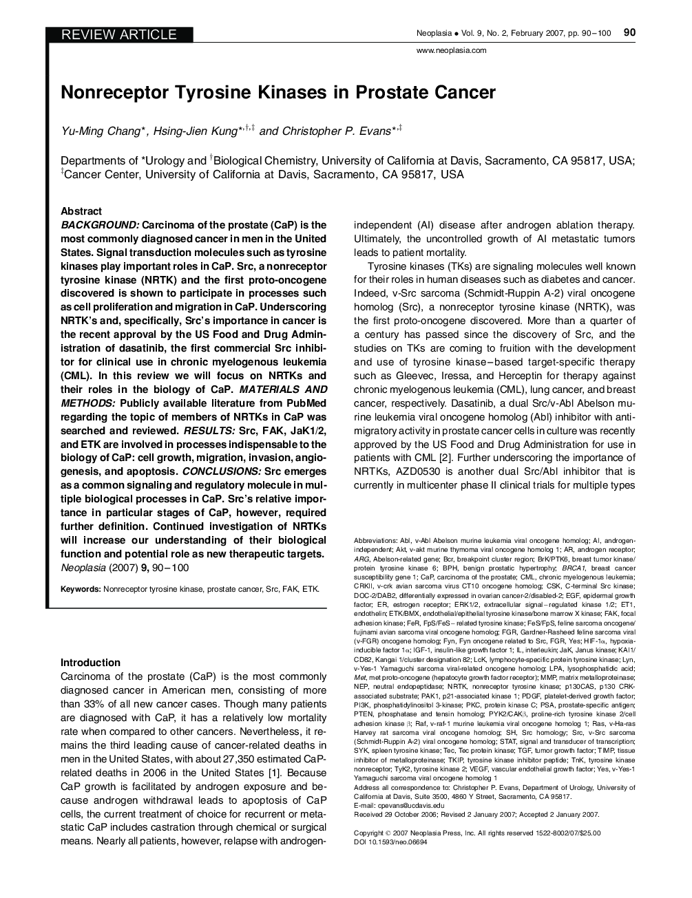 Nonreceptor Tyrosine Kinases in Prostate