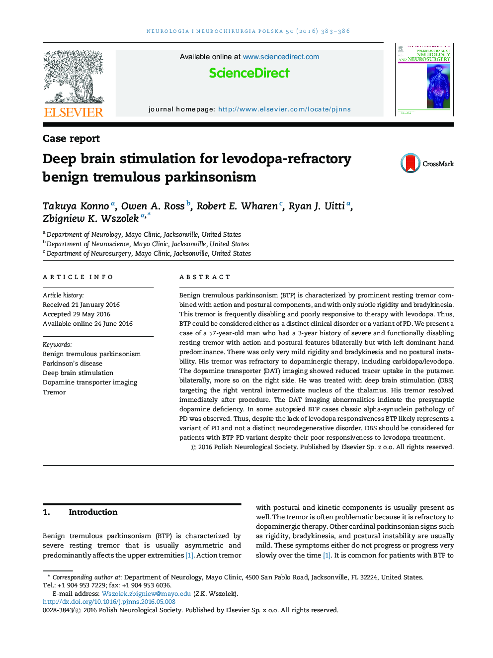 Deep brain stimulation for levodopa-refractory benign tremulous parkinsonism