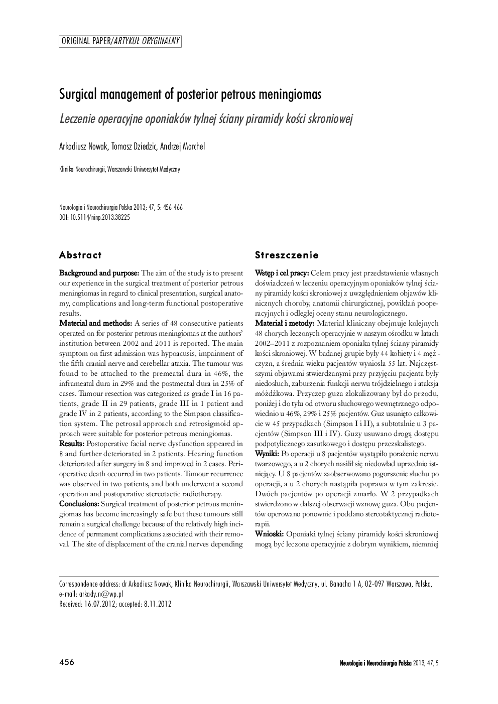 Surgical management of posterior petrous meningiomas