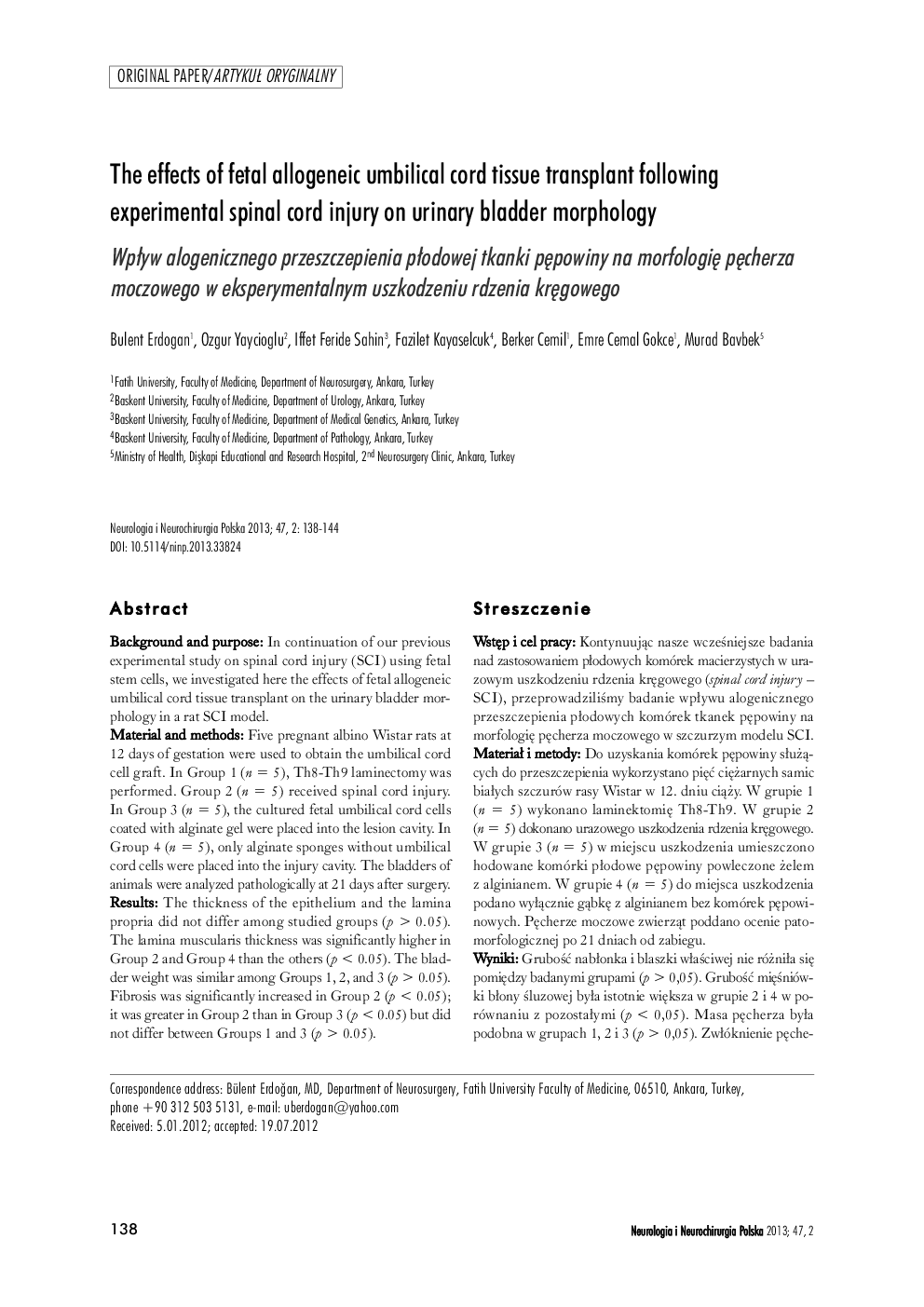 The effects of fetal allogeneic umbilical cord tissue transplant following experimental spinal cord injury on urinary bladder morphology