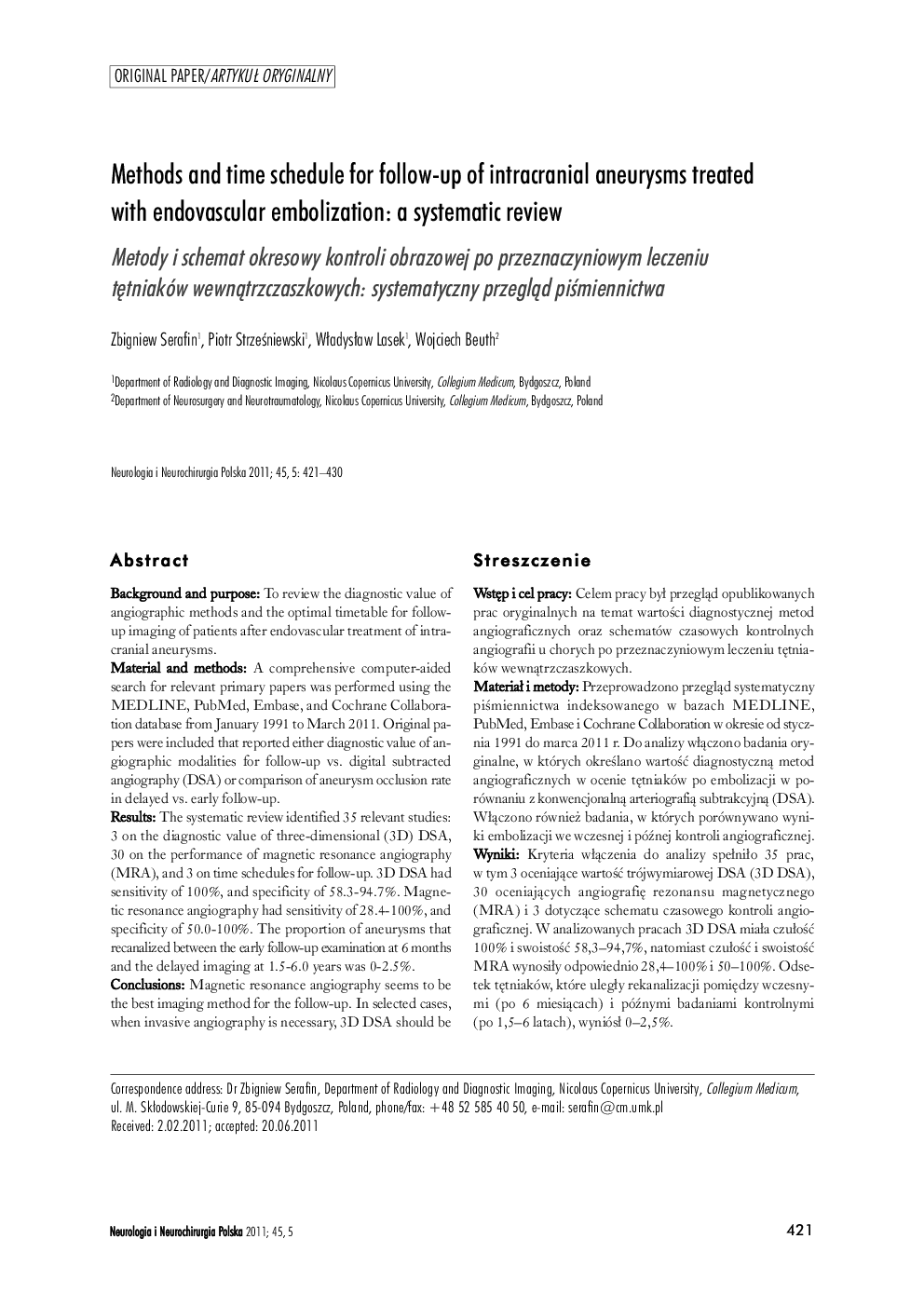 Methods and time schedule for follow-up of intracranial aneurysms treated with endovascular embolization: a systematic review