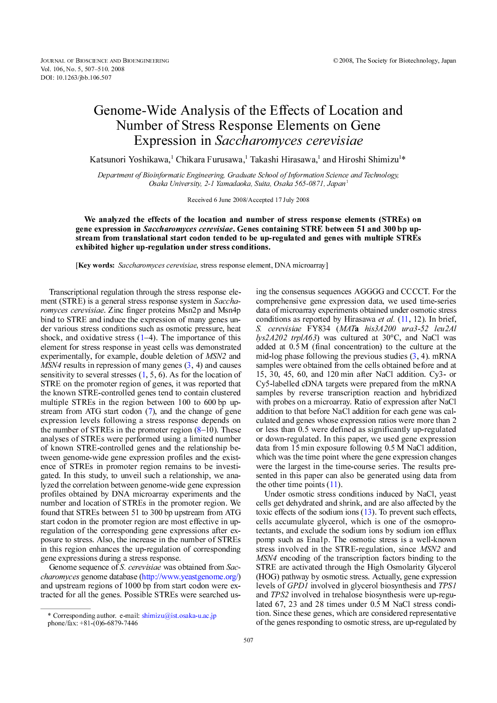 Genome-Wide Analysis of the Effects of Location and Number of Stress Response Elements on Gene Expression in Saccharomyces cerevisiae