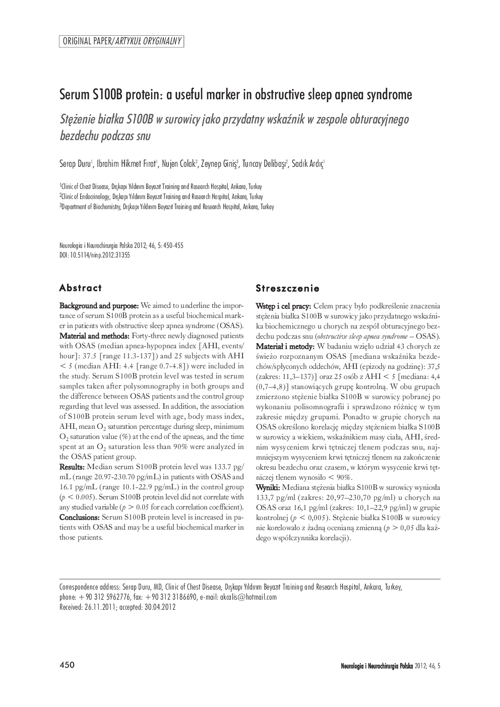 Serum S100B protein: a useful marker in obstructive sleep apnea syndrome