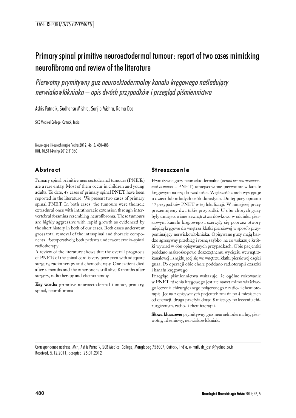 Primary spinal primitive neuroectodermal tumour: report of two cases mimicking neurofibroma and review of the literature