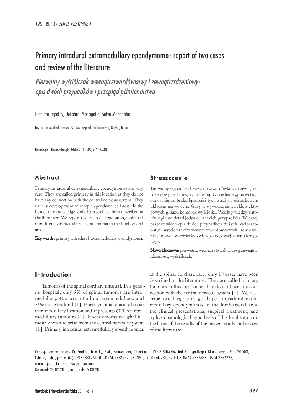 Primary intradural extramedullary ependymoma: report of two cases and review of the literature