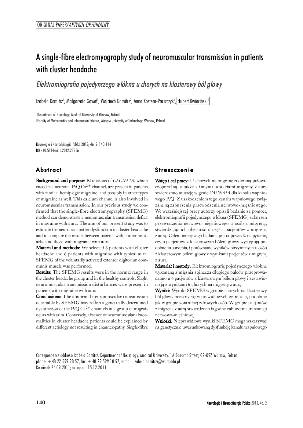 A single-fibre electromyography study of neuromuscular transmission in patients with cluster headache