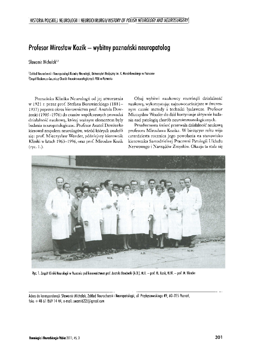 Profesor MirosÅaw Kozik - wybitny poznaÅski neuropatolog