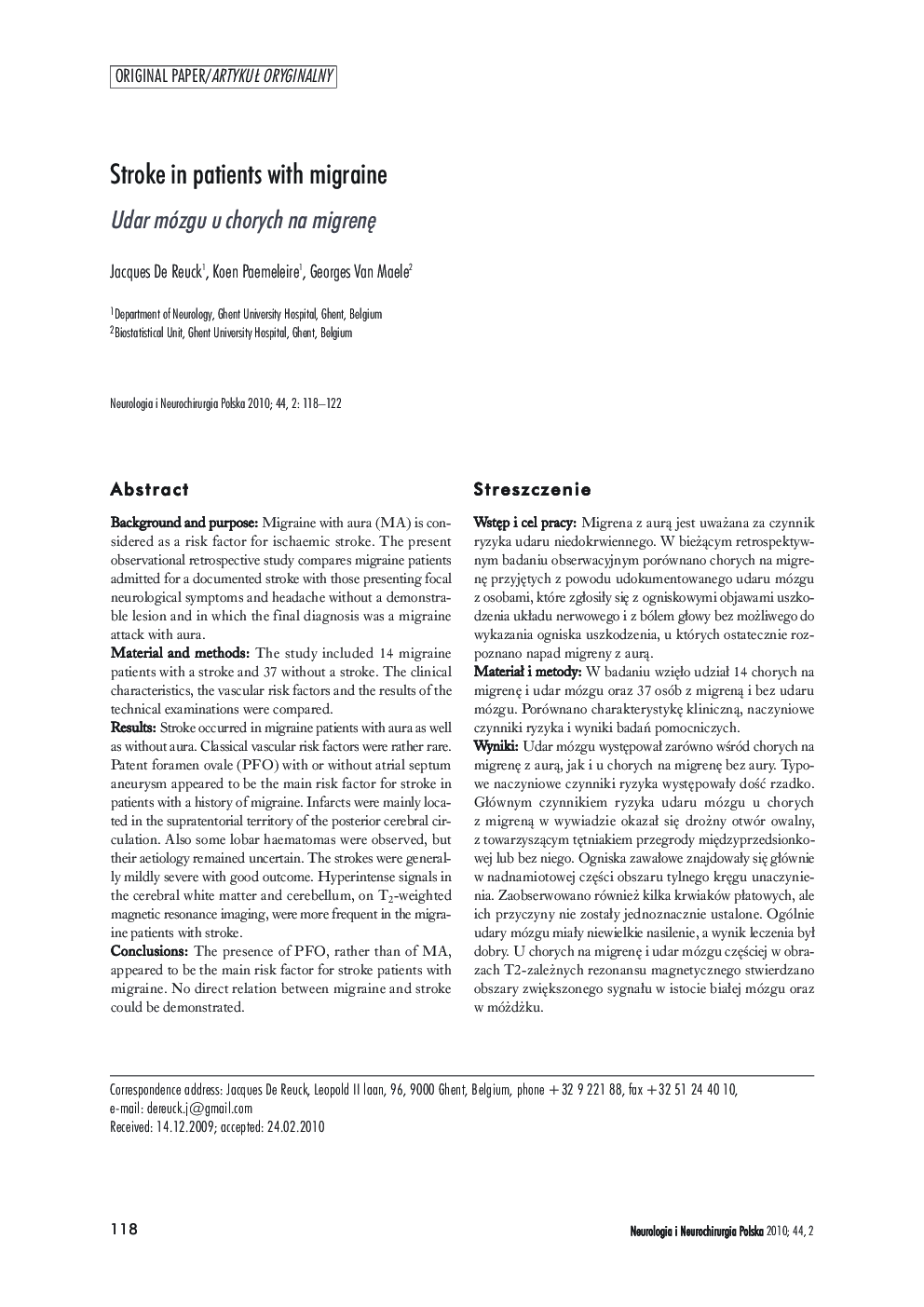 Stroke in patients with migraine