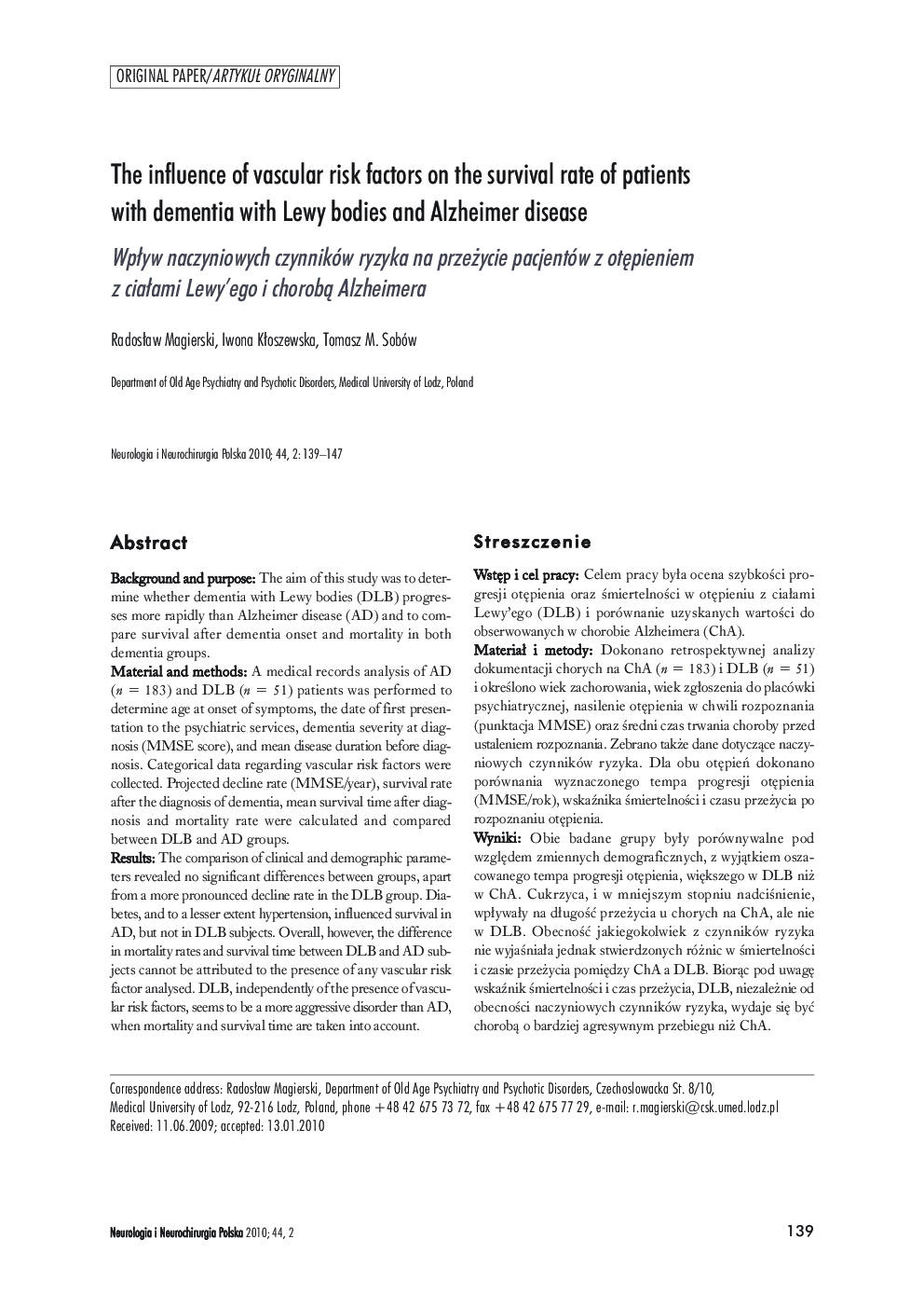 The influence of vascular risk factors on the survival rate of patients with dementia with Lewy bodies and Alzheimer disease