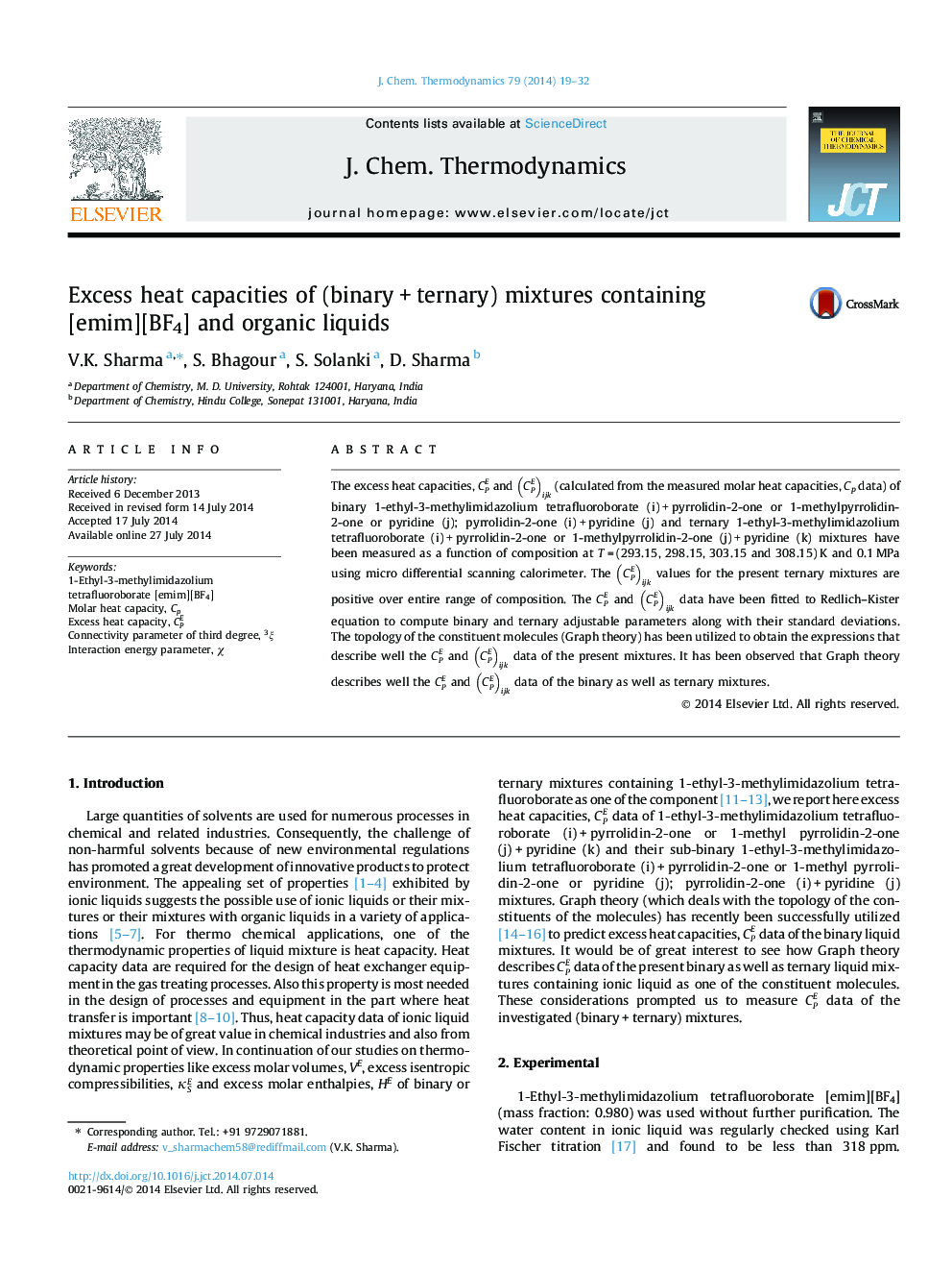 Excess heat capacities of (binary + ternary) mixtures containing [emim][BF4] and organic liquids