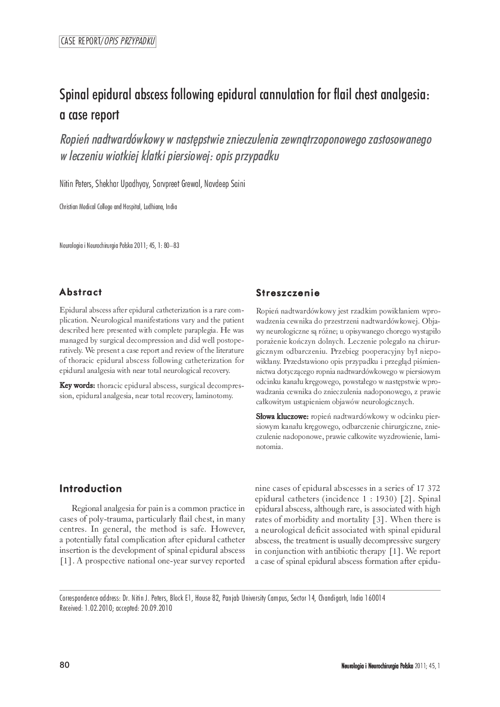 Spinal epidural abscess following epidural cannulation for flail chest analgesia: a case report