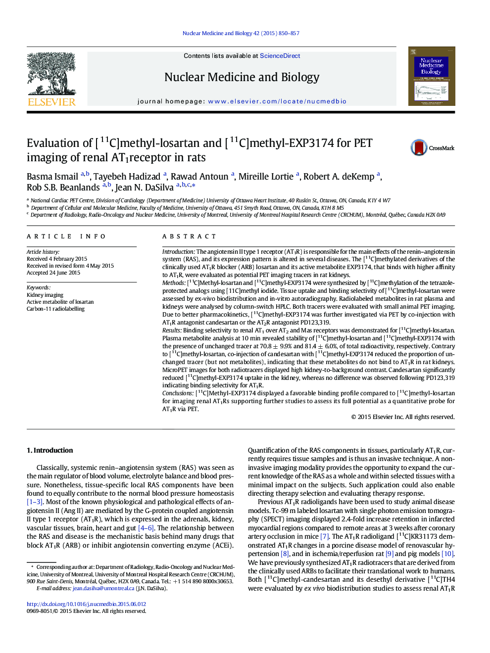 Evaluation of [11C]methyl-losartan and [11C]methyl-EXP3174 for PET imaging of renal AT1receptor in rats