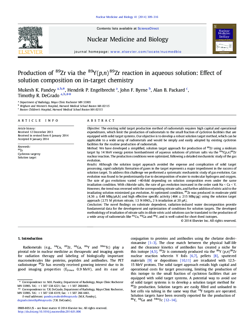 Production of 89Zr via the 89Y(p,n)89Zr reaction in aqueous solution: Effect of solution composition on in-target chemistry