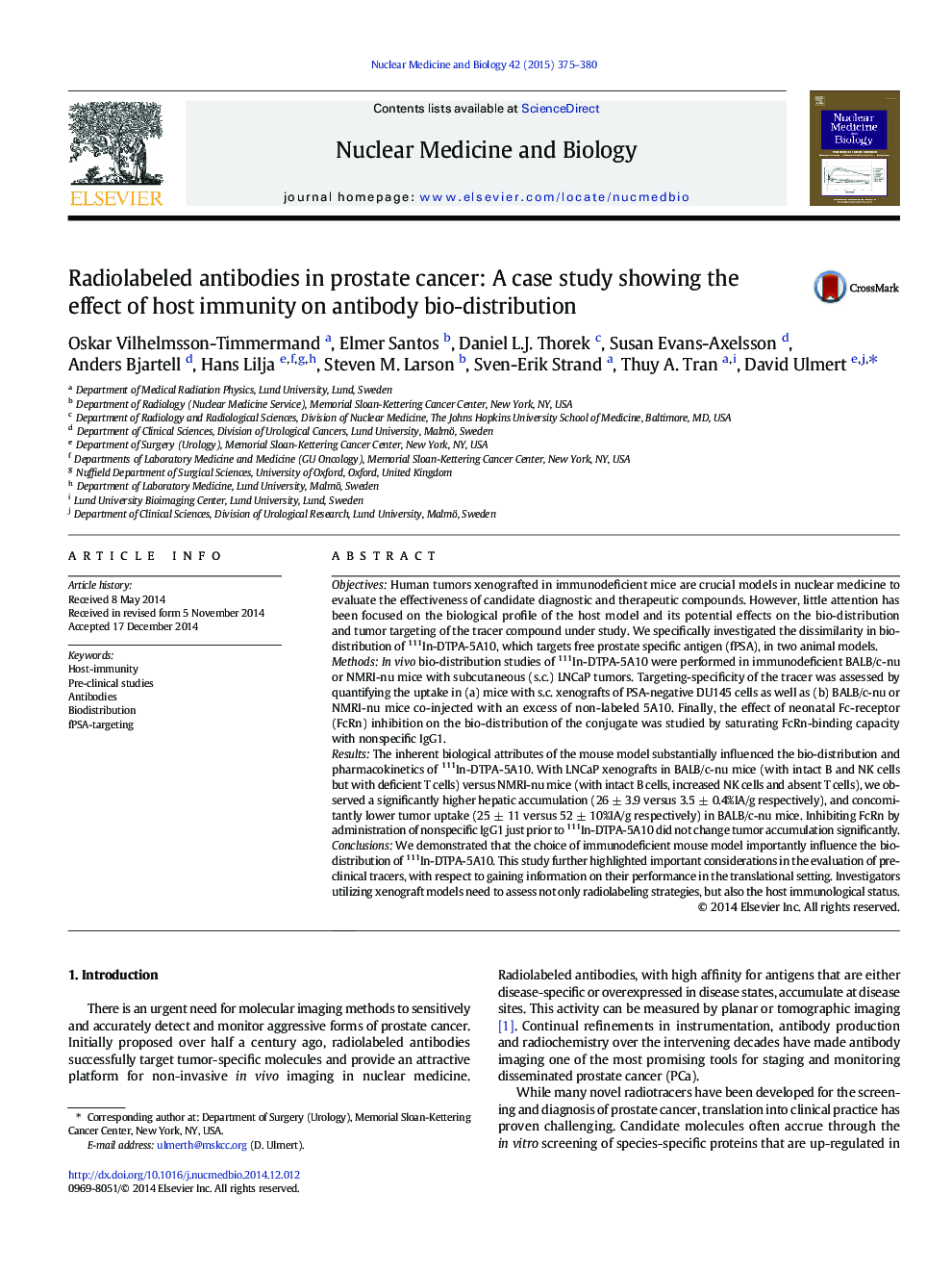 Radiolabeled antibodies in prostate cancer: A case study showing the effect of host immunity on antibody bio-distribution