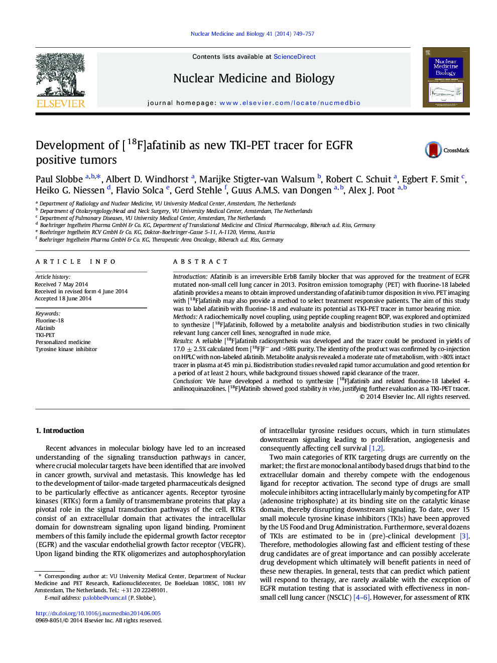 Development of [18F]afatinib as new TKI-PET tracer for EGFR positive tumors