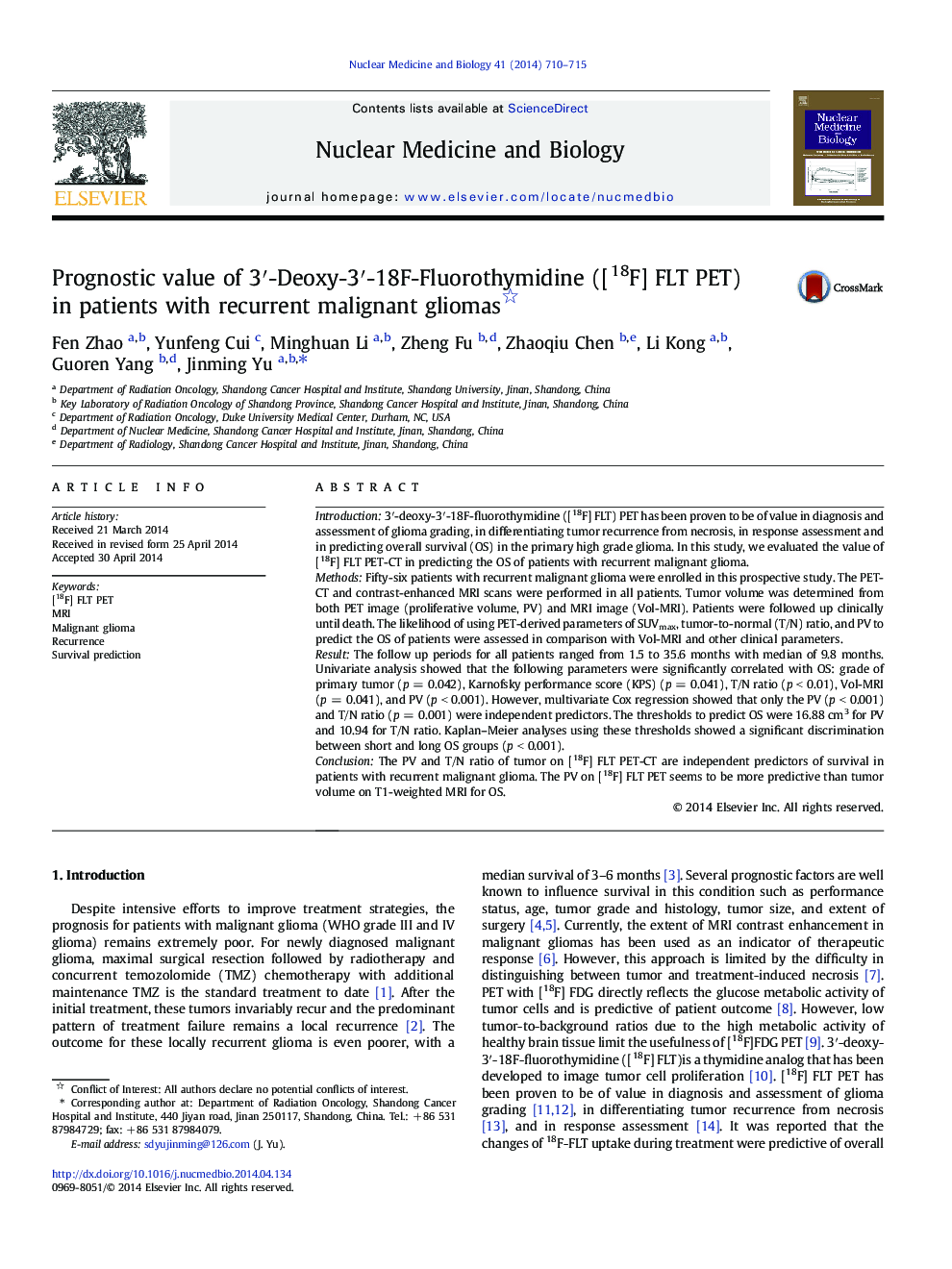 Prognostic value of 3′-Deoxy-3′-18F-Fluorothymidine ([18F] FLT PET) in patients with recurrent malignant gliomas 