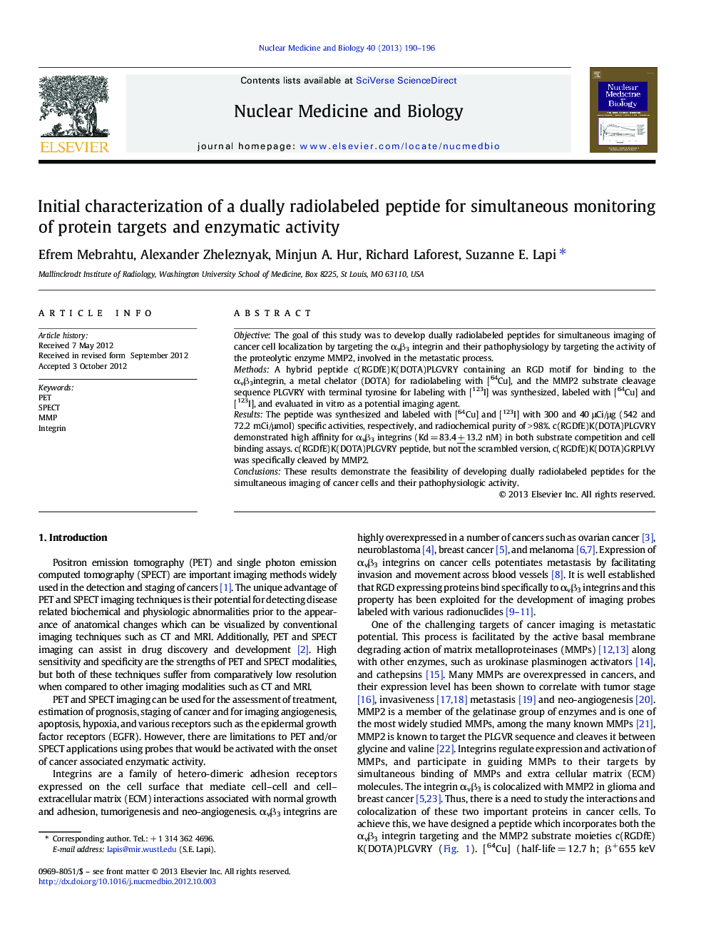 Initial characterization of a dually radiolabeled peptide for simultaneous monitoring of protein targets and enzymatic activity