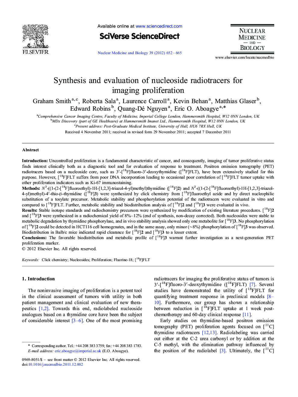 Synthesis and evaluation of nucleoside radiotracers for imaging proliferation