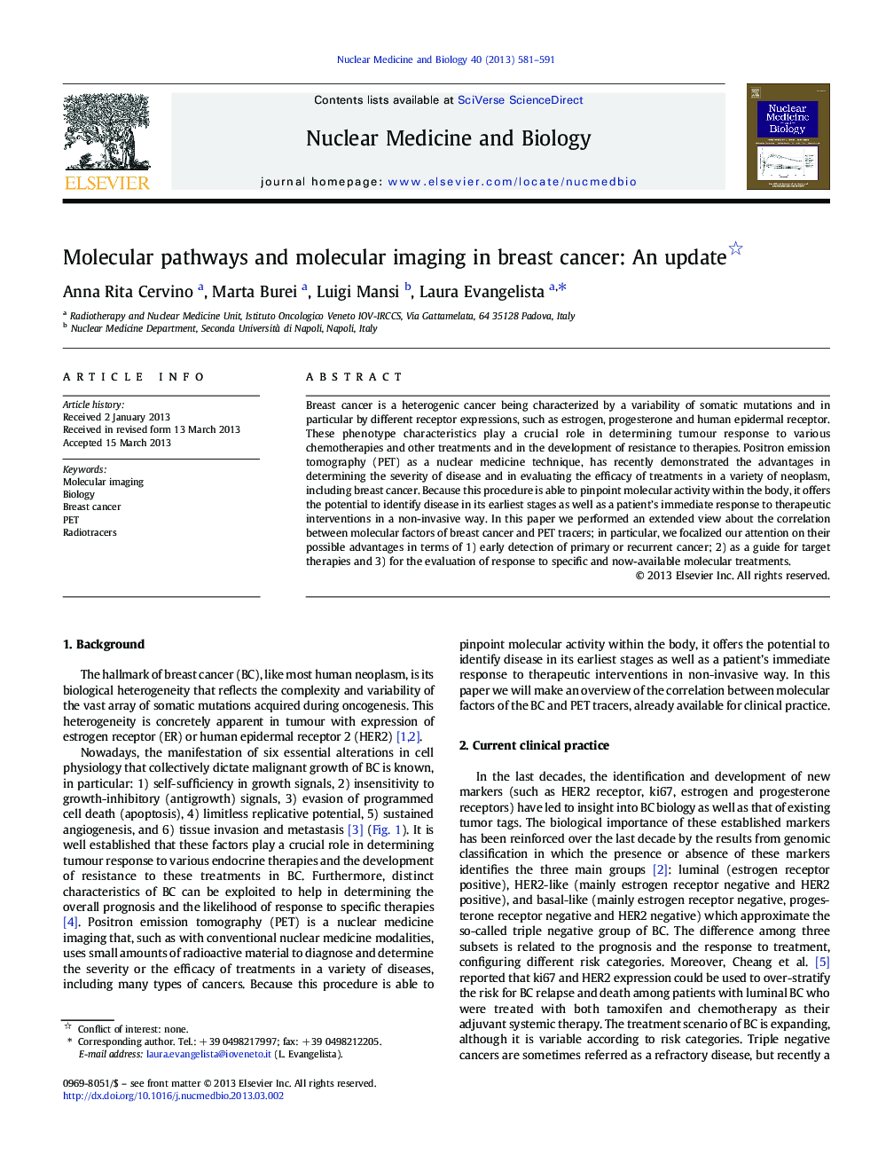عکس صفحه اول مقاله: Molecular pathways and molecular imaging in breast cancer: An update Molecular pathways and molecular imaging in breast cancer: An update