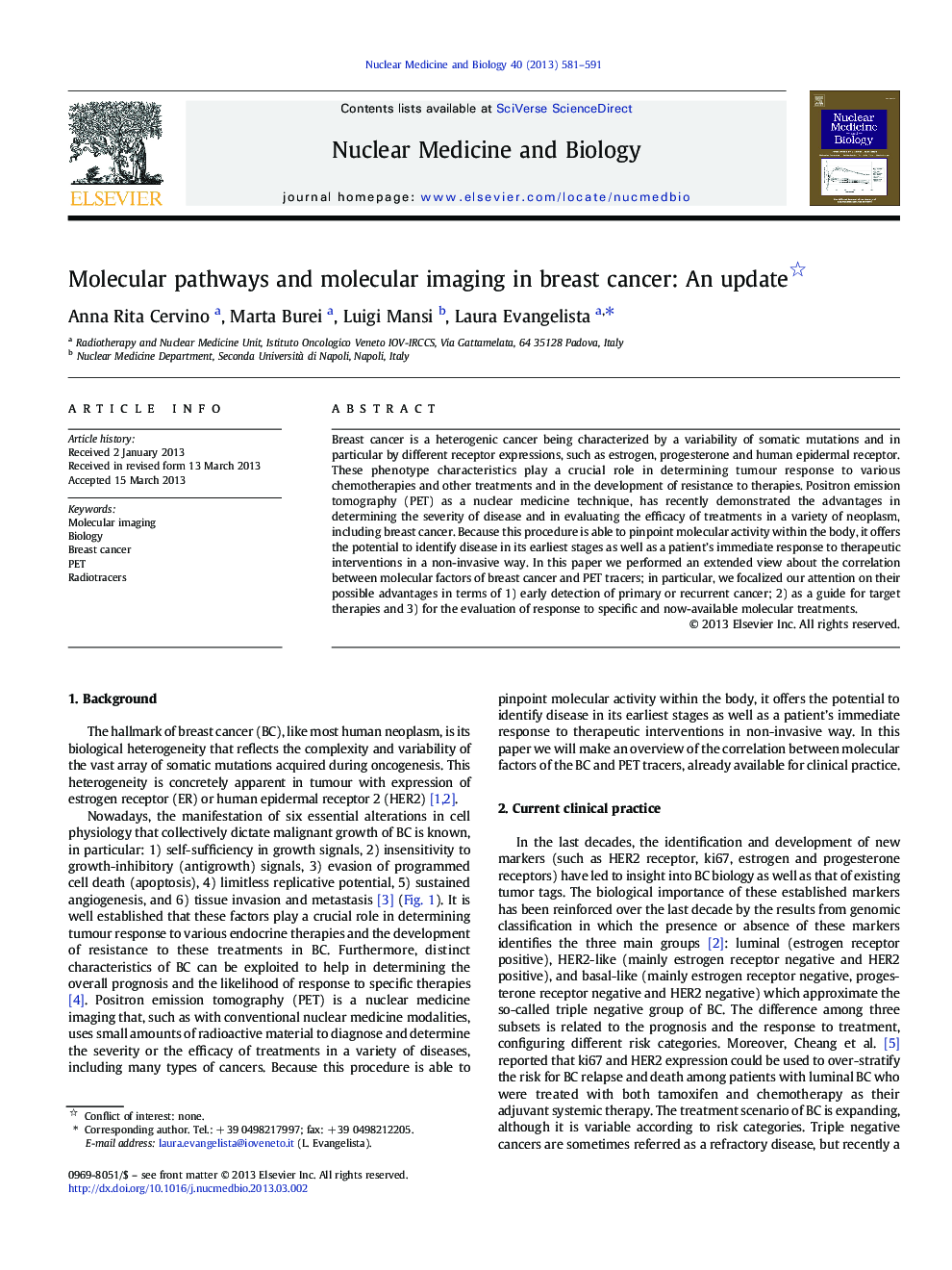 Molecular pathways and molecular imaging in breast cancer: An update 