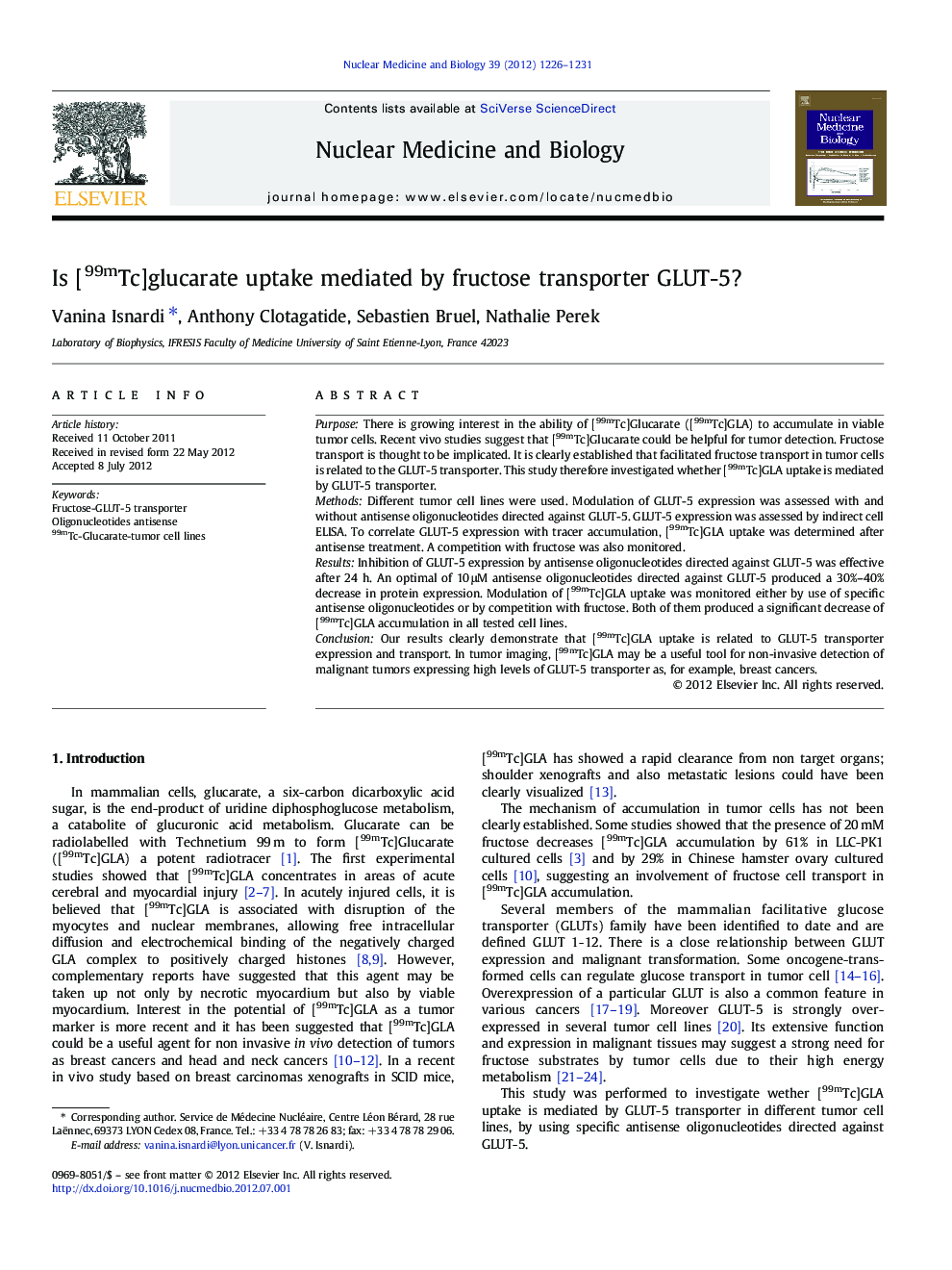 Is [99mTc]glucarate uptake mediated by fructose transporter GLUT-5?