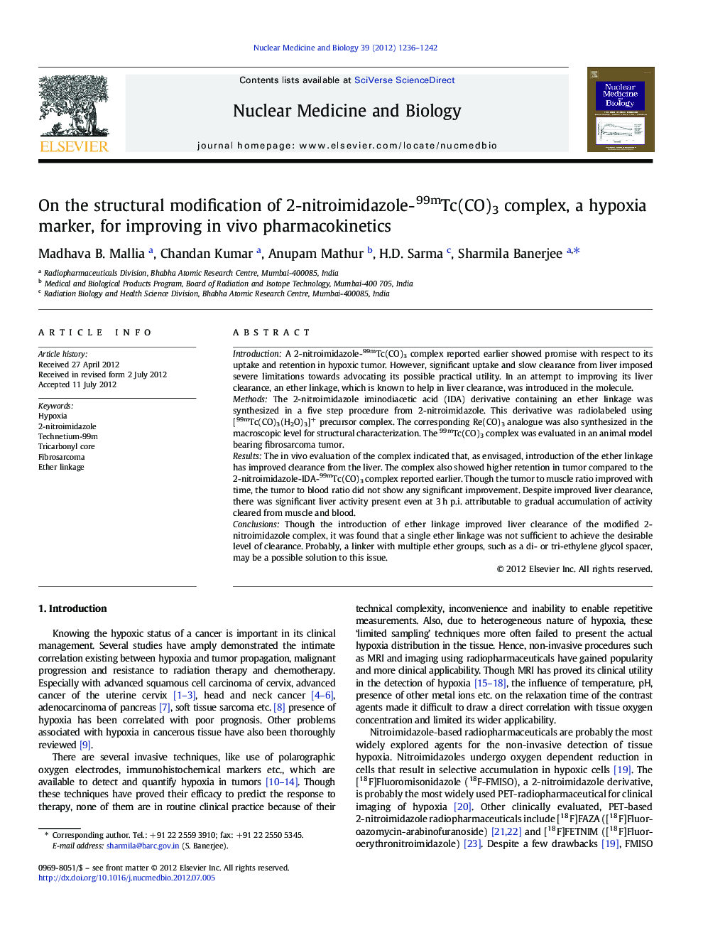 On the structural modification of 2-nitroimidazole-99mTc(CO)3 complex, a hypoxia marker, for improving in vivo pharmacokinetics