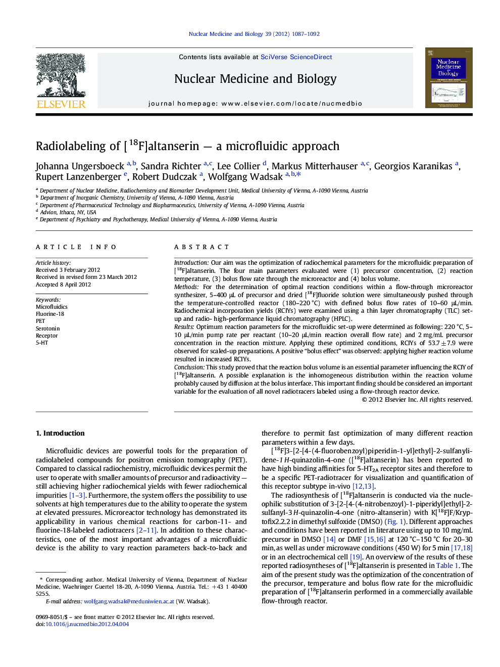 Radiolabeling of [18F]altanserin — a microfluidic approach