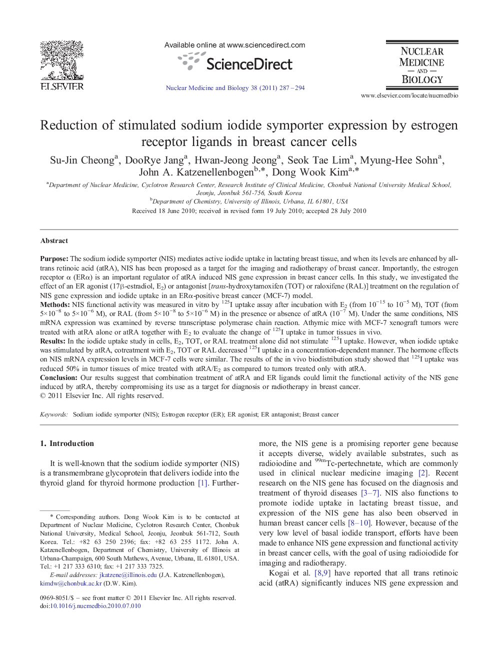 Reduction of stimulated sodium iodide symporter expression by estrogen receptor ligands in breast cancer cells