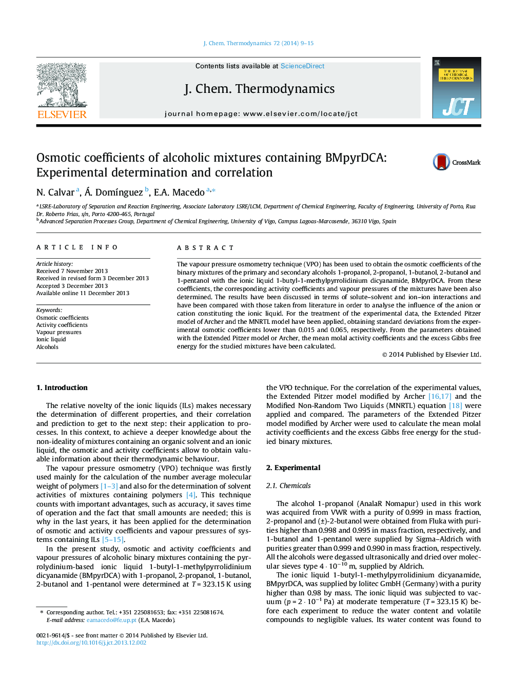 Osmotic coefficients of alcoholic mixtures containing BMpyrDCA: Experimental determination and correlation